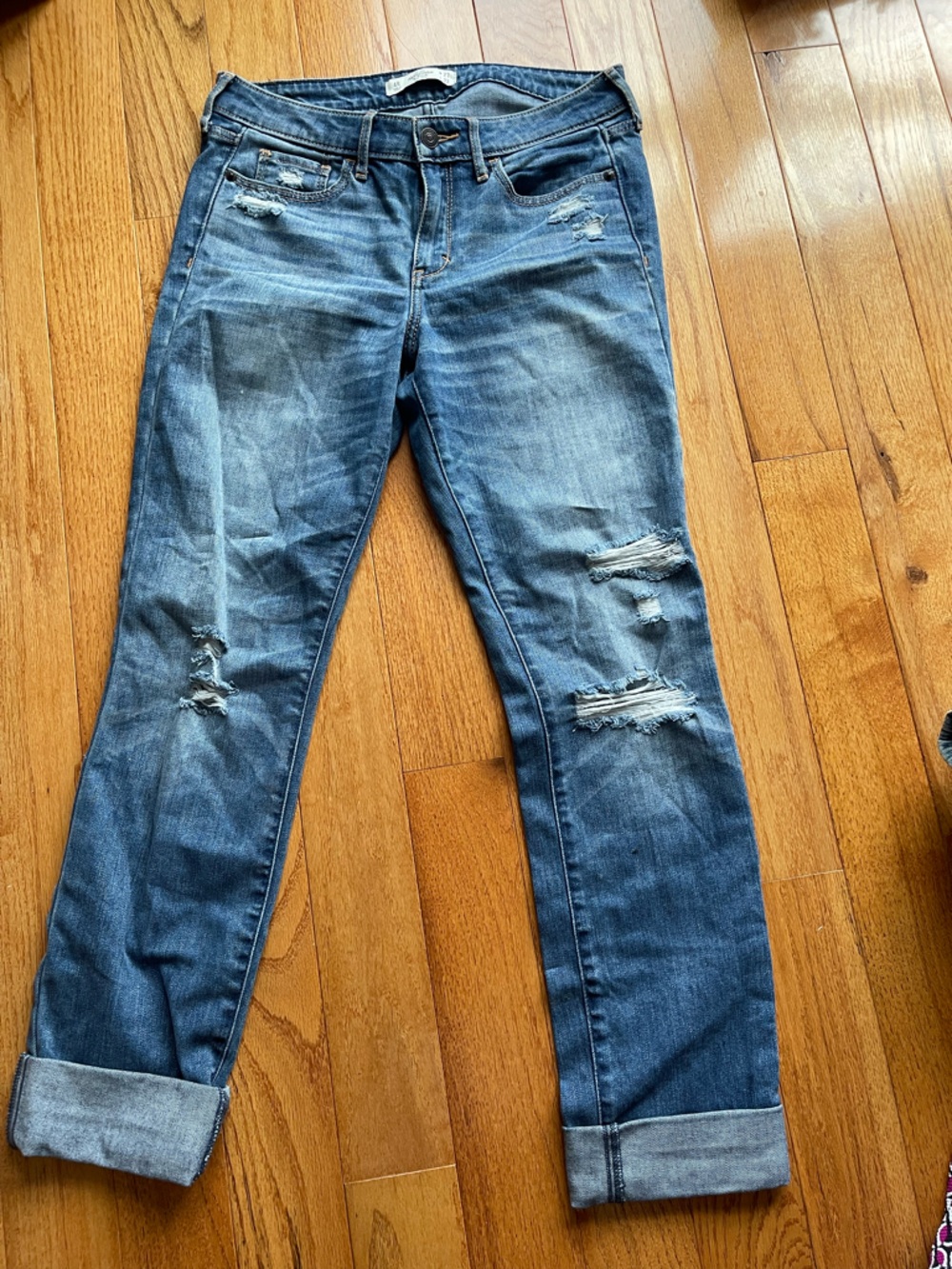 Abercrombie & Fitch Men's Distressed Medium Blue Skinny Jeans
